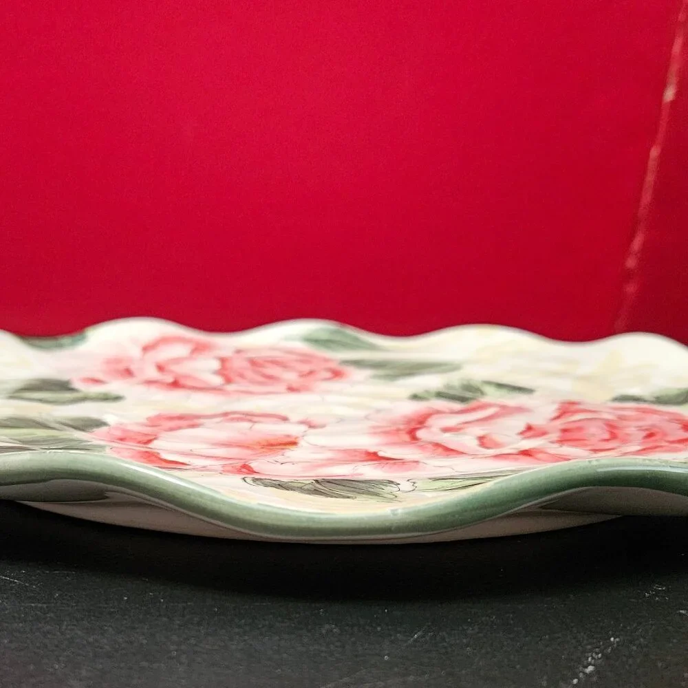 MAXCERA “Big Pink Peony” Hand Painted 10-1/2” Dinner Plate